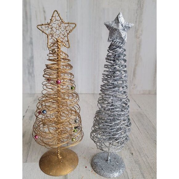 Golden wire sliver glitter tree star home decor Xmas set - Picture 4 of 9